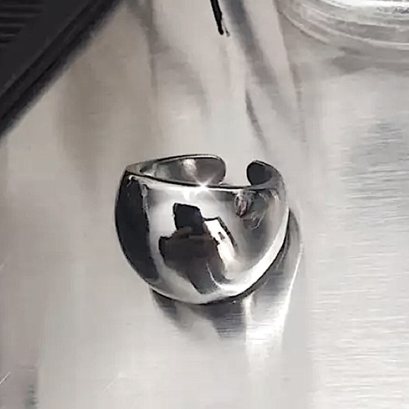 Sterling Silver Geometric Glossy Cuff Minimalist Statement Ring Set - Picture 9 of 12